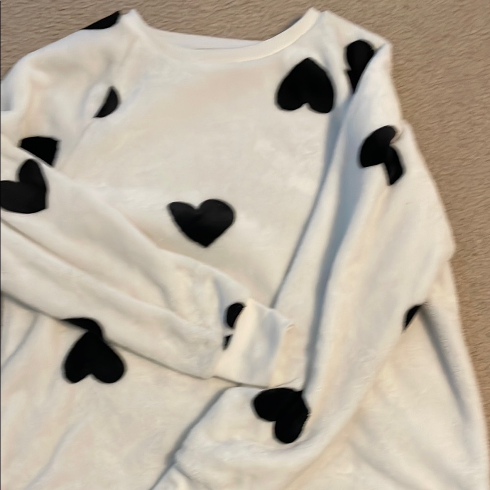 White Sweater with Black Heart Pattern
